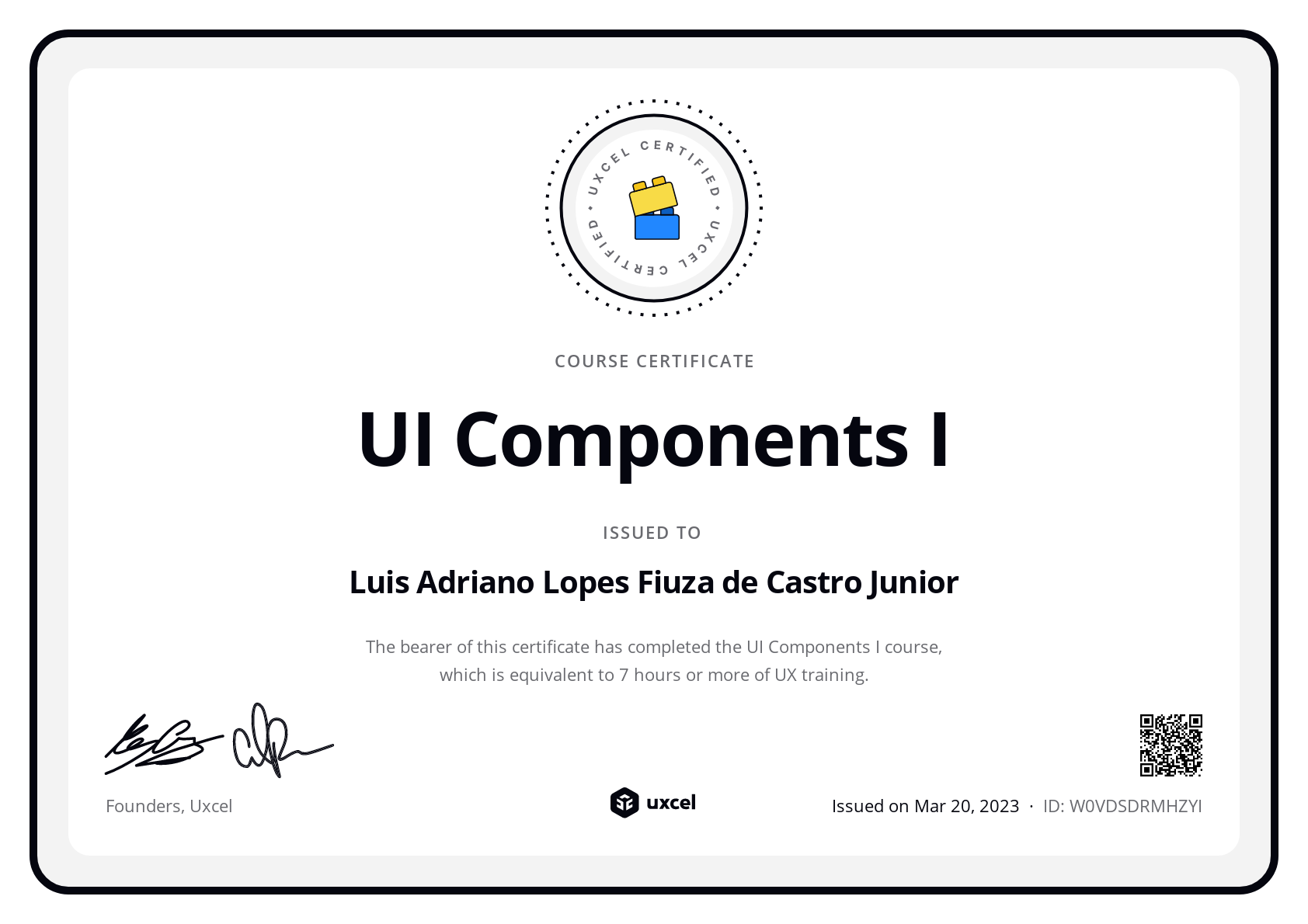 Luis Adriano Lopes Fiuza de Castro Junior's certificate